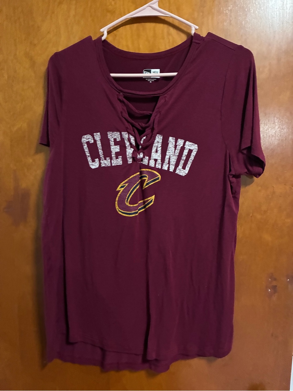 New Era Cleveland Lace-Up Tee - Maroon with Gold Accent